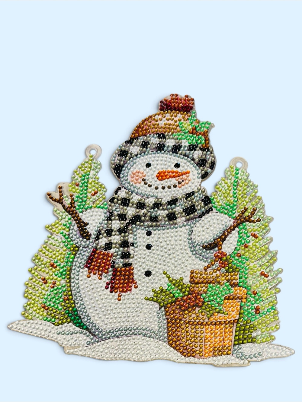 Snowman Hanging Sign Wall Decor Hand Crafted Sealed Diamond Art 7” - Picture 2 of 2